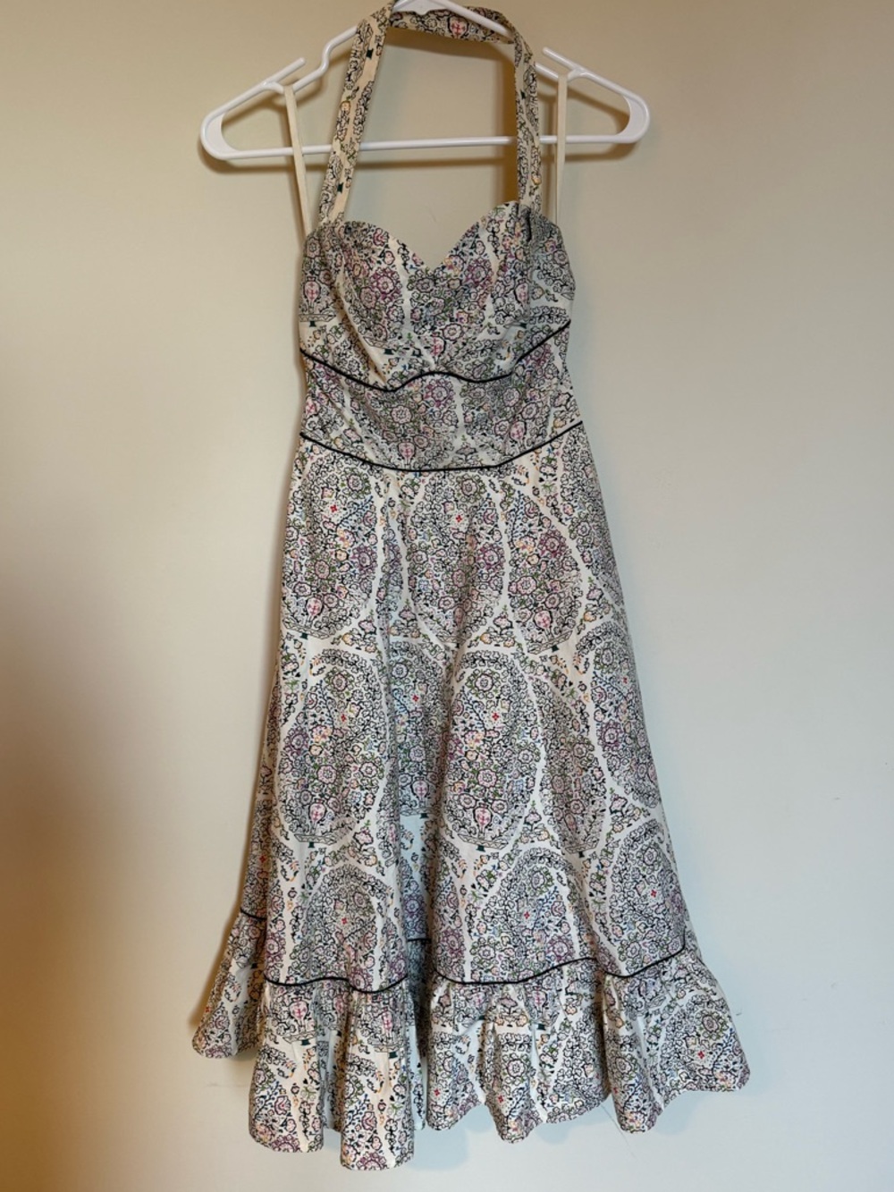 Halter Paisley Midi Dress in Cream and Pink